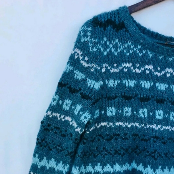 Free People Slouchy Knit Blue Patterned Sweater - Picture 4 of 7
